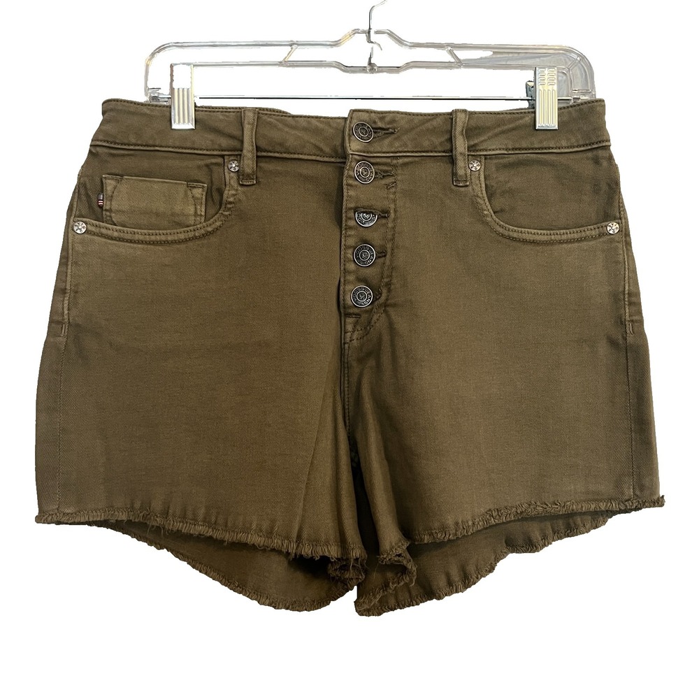 Vigoss High Rise Ace Shorts Women's Size 26 Button Front Olive Green Denim New